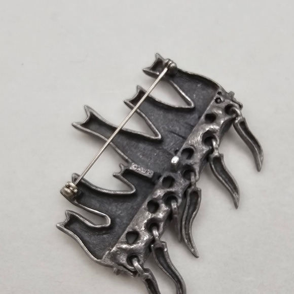 Vtg AJC Brooch Kitty Cats Pewter Green Eyes Articulated Dangle Tails 2.5" Pin - Picture 8 of 9